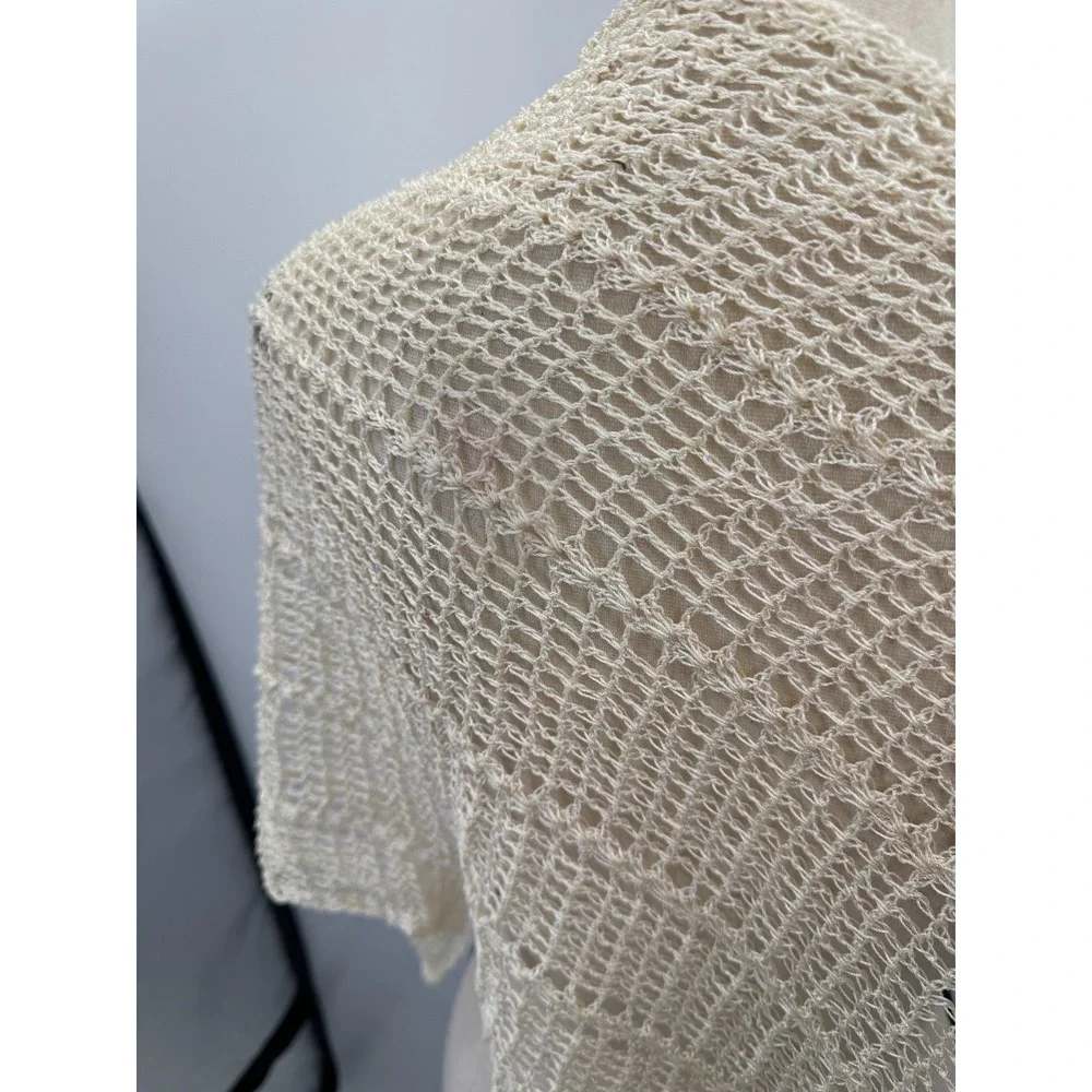 Vintage Hand Knit Open Crochet Scarf Shawl Wrap Ivory Cottage 17x80